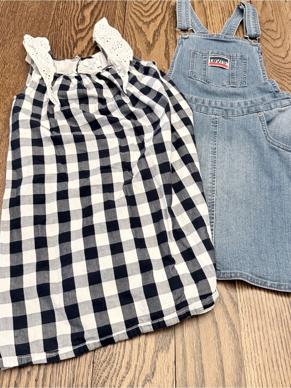 LEVI’s Skirt Overalls Jumper Dress + Crown & Ivy Gingham Sz 8 (see desc.) EE